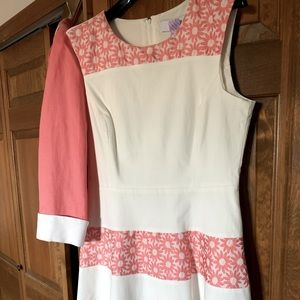 Belle Badgley Mischka white and coral floral dress